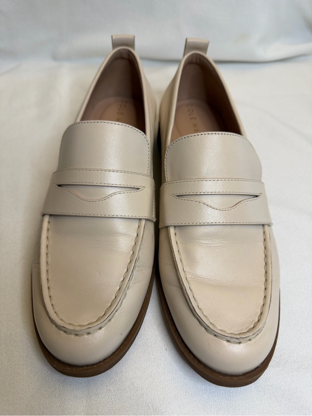 Cole Haan Stassi Penny Loafers Ivory Leather Slip On Shoes Size 7.5 B